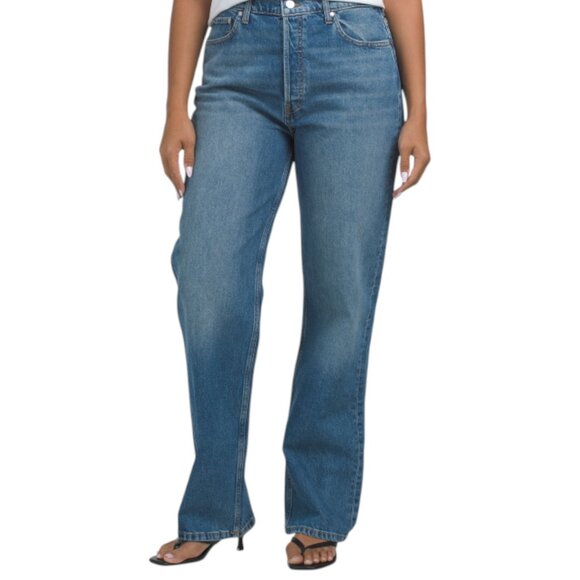 EB DENIM Medium Blue High Rise Straight Jeans - Picture 1 of 2